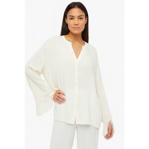 WeWoreWhat Fringe Button-Up Blouse -‎ White Size Small